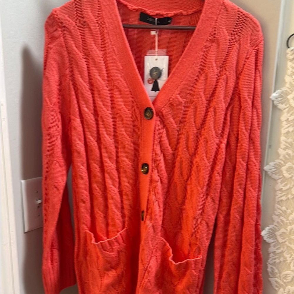 Zara Orange Cardigan Sweater V-Neck Knit